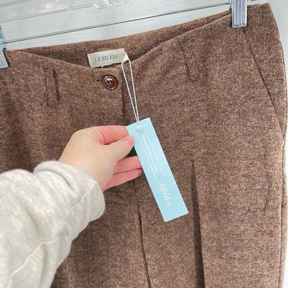 Lilibleu Women's Tweed Flannel Wool Flat Front Flared Pants Brown Size 8 NWT - Picture 8 of 13